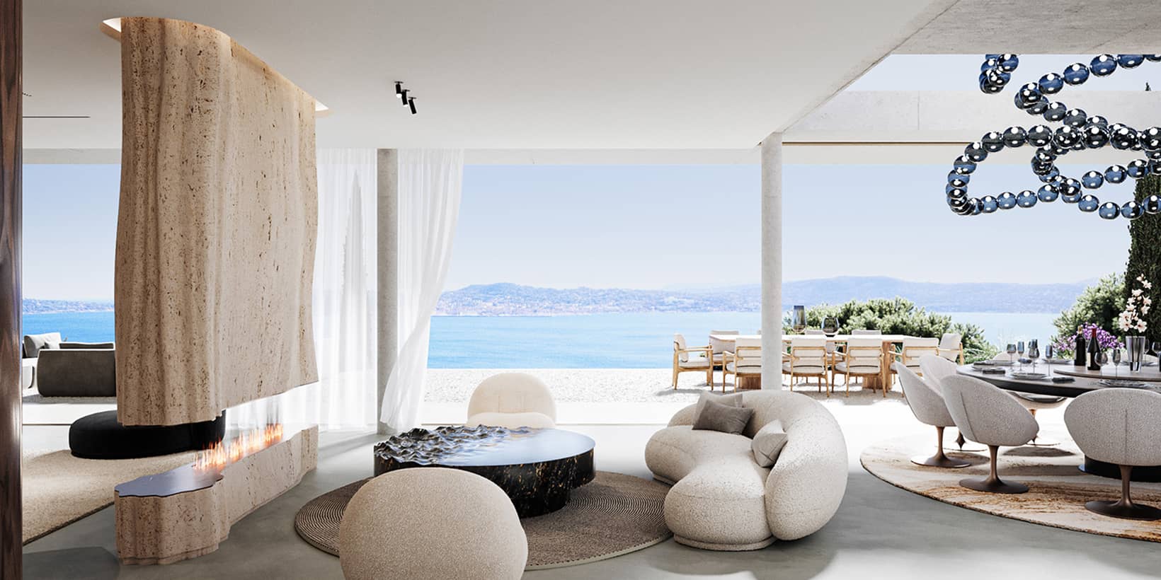 Living room with sea view on golfe de Saint-Tropez